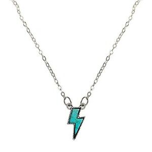 Turquoise Lightning Bolt Pendant Necklace‎ Silver Tone Cable Chain Edgy Jewelry